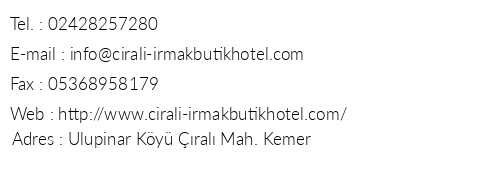 ral Irmak Hotel telefon numaralar, faks, e-mail, posta adresi ve iletiim bilgileri